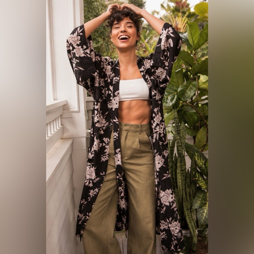 Spiritual Gangster Black Floral Maya Kimono One Size